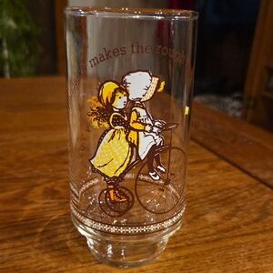 Vintage Coca Cola Holly Hobbie Glass with Yellow and Brown Design